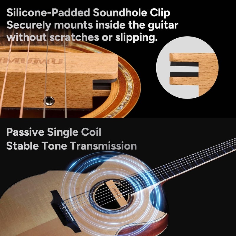 Amumu SP30 Woody Magnetic Soundhole Pickup with Rare Earth Neodymium Magnet for Steel String Acoustic Guitars – Single Coil, Passive, Battery-Free, Clear & Balanced Acoustic Tone - Image 5